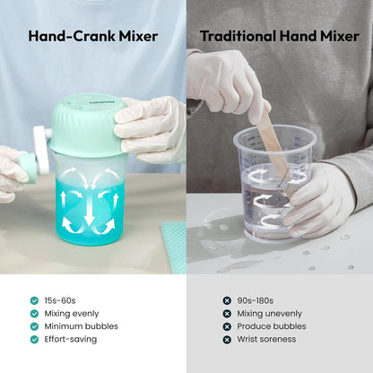 Resin Mixer, Hand-Crank Epoxy Mixer Paddle Silicone Mat Mixing Cup Kit, 3 Speeds Adjustable, Minimum Bubbles, Easy Clean, Epoxy Resin Stirrer Sticks Tool Supplies for Mold Casting, DIY Crafts