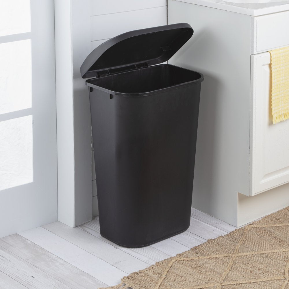 11.3 Gal. Lift Top Wastebasket Plastic, Black