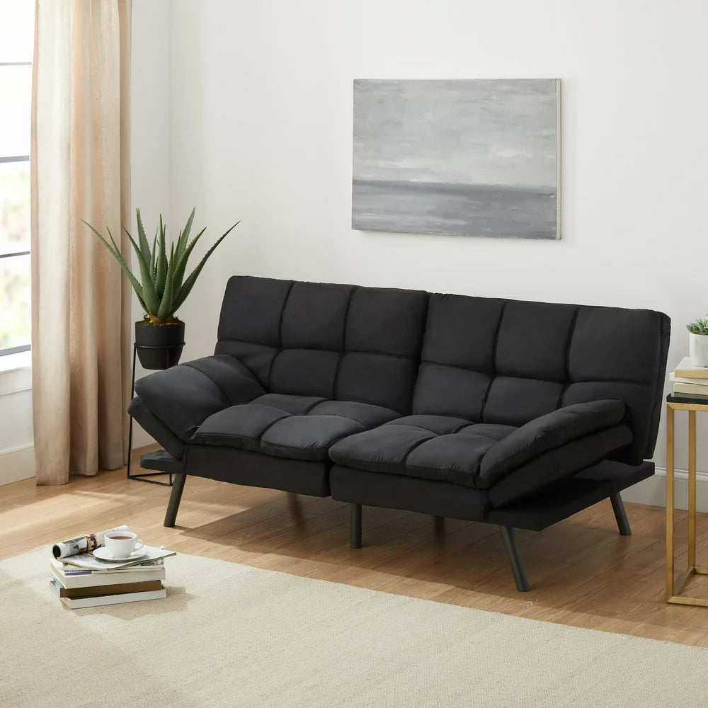 Memory Foam Futon, Black Faux Suede