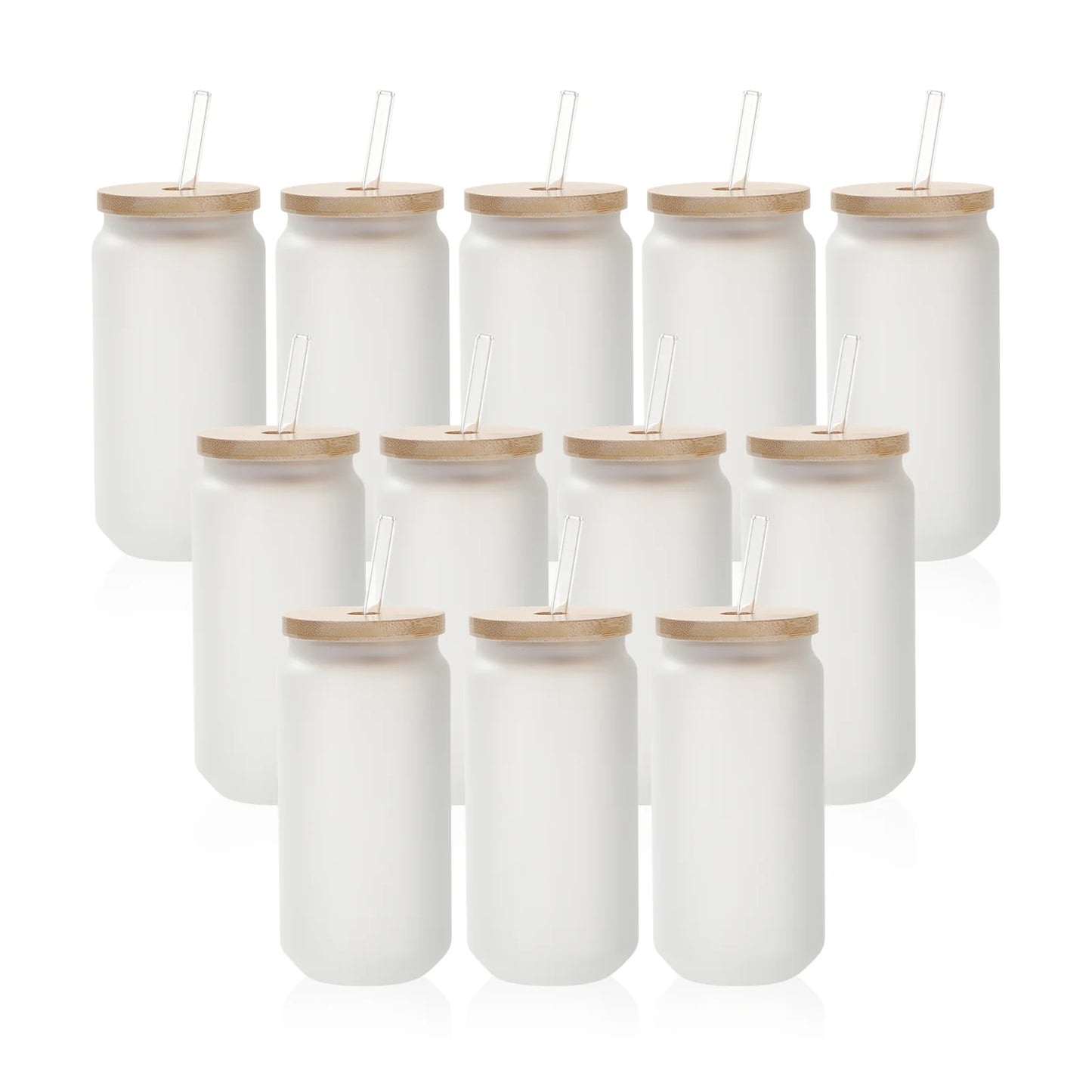 Wholesale 18 OZ Sublimation Blanks Glass Cans Tumblers Frosted Bulk with Bamboo Lid and Glass Straw 12 Pack & 60 Pack & 120 Pack