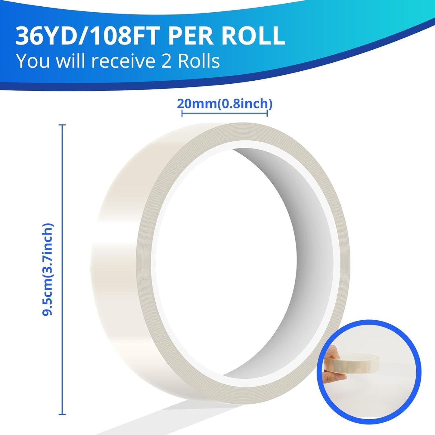 HTVRONT Heat Resistant Tape - Sublimation Tape 2 Rolls 20Mm X 33M Heat Transfer Tape, No Residue Heat Tape for Sublimation Blanks Tumblers Mugs Fabrics, Adhesive Heat Transfer Heat Press Tape (Clear)