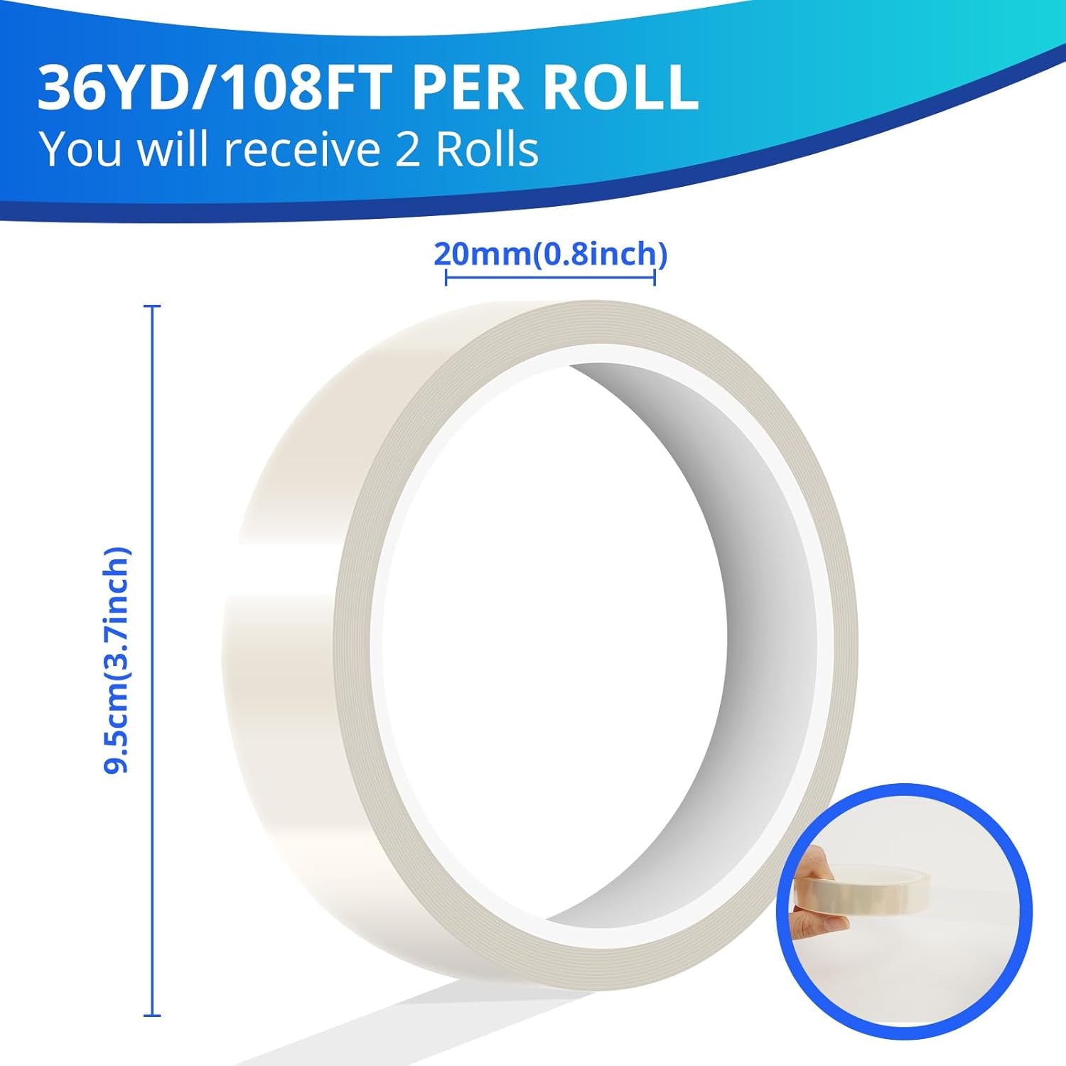 HTVRONT Heat Resistant Tape - Sublimation Tape 2 Rolls 20Mm X 33M Heat Transfer Tape, No Residue Heat Tape for Sublimation Blanks Tumblers Mugs Fabrics, Adhesive Heat Transfer Heat Press Tape (Clear)
