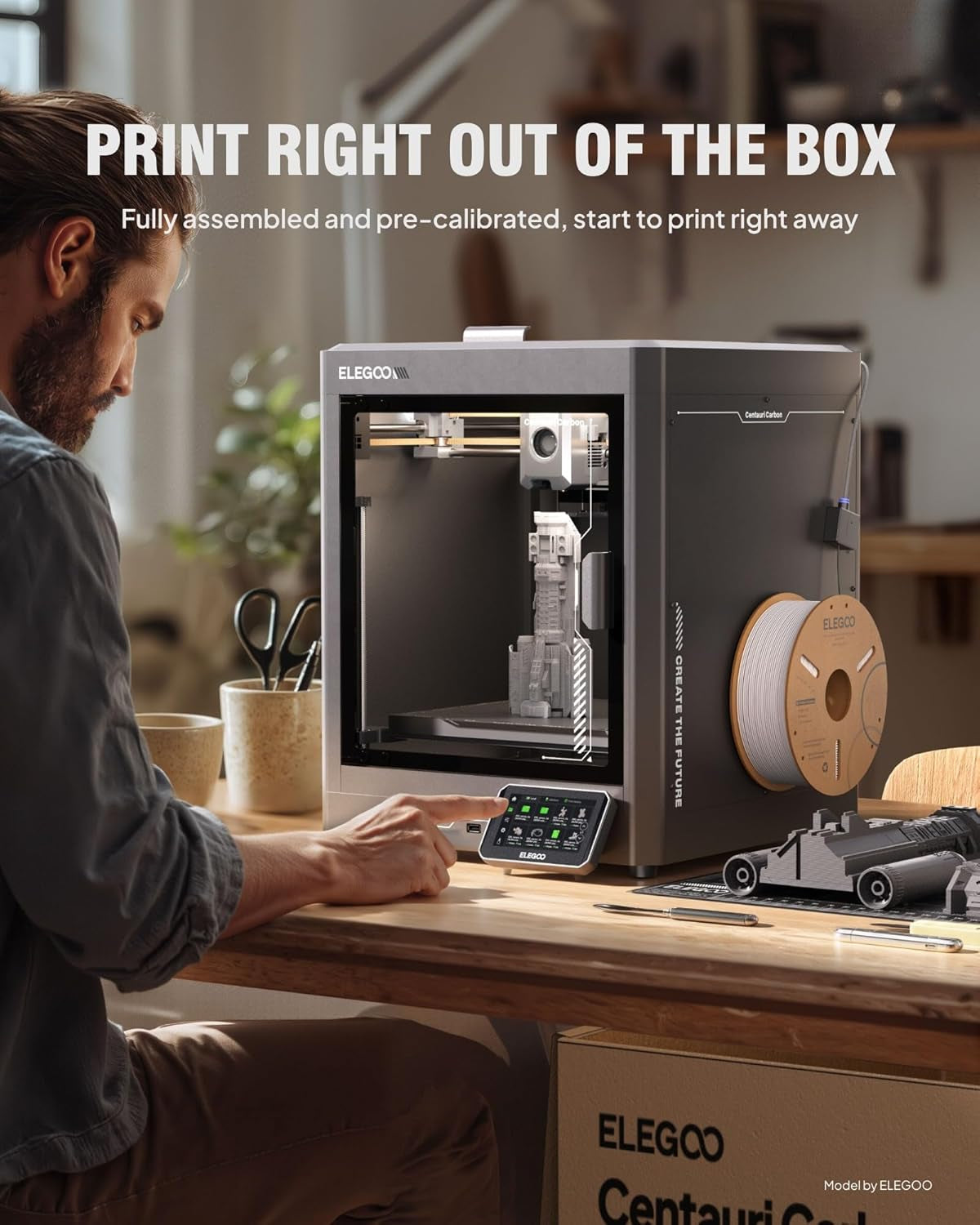 ELEGOO Centauri Carbon 3D Printer, Corexy 500Mm/S High Speed Printing with Auto Calibration, 320°C Nozzle and Built-In Camera, Ready to Print Out of the Box, 256X256X256Mm Printing Size
