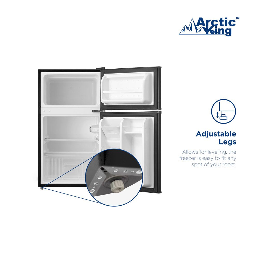 3.2 Cu Ft Two Door Mini Fridge with Freezer, Black, E-Star, ARM32D5ABB
