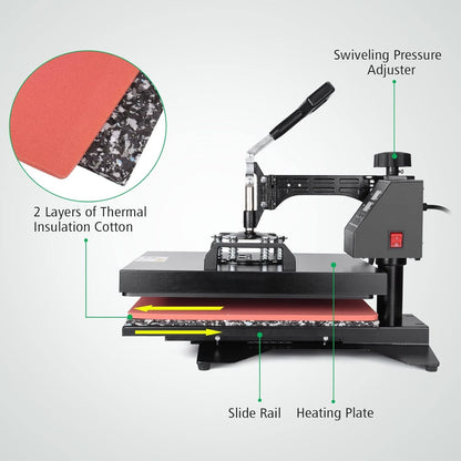 Slendor 8 in 1 Heat Press Machine 15X15 Inch 360-Degree Swing Away Digital T Shirt Pressing Machine Multifunction Heat Transfer Sublimation Combo for T Shirts Mugs Hat Plate Cap