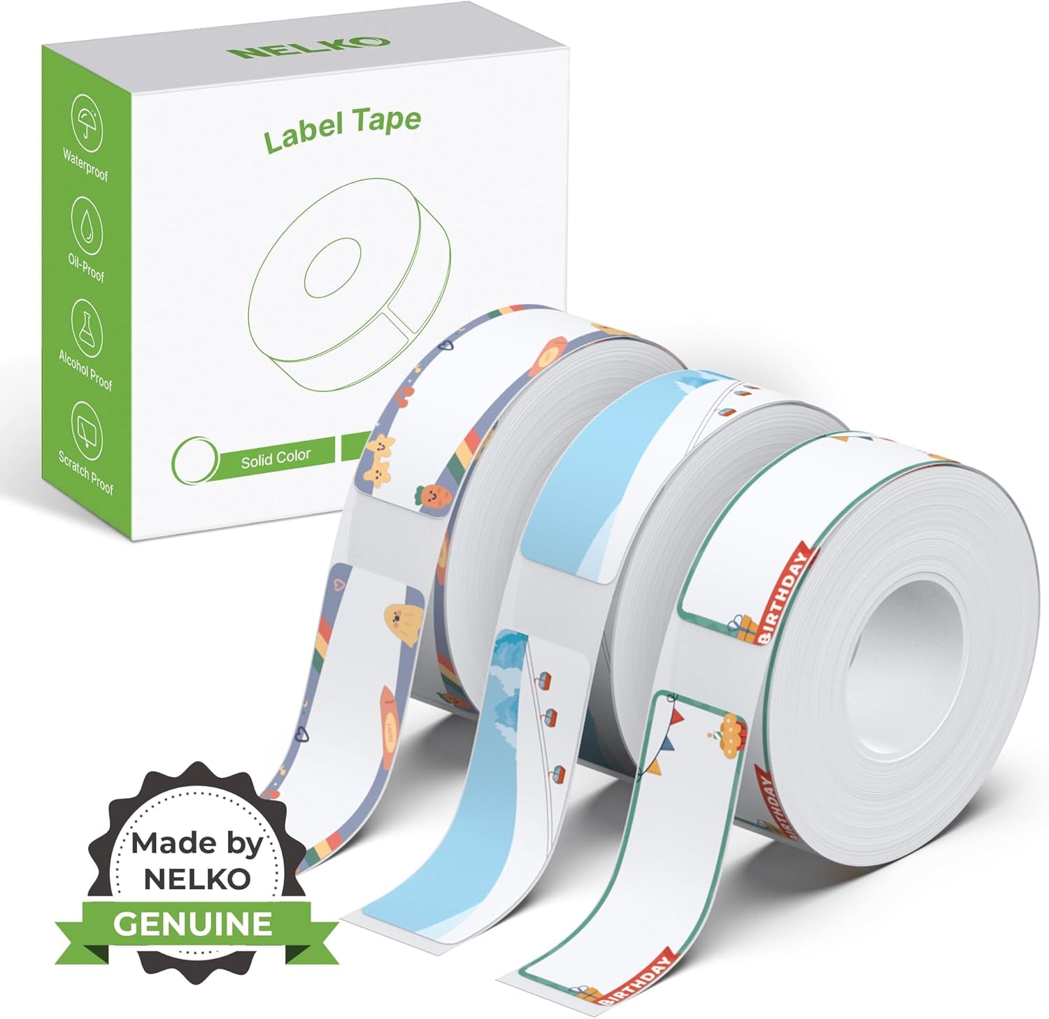 NELKO Genuine P21 Label Maker Tape, Adapted Label Print Paper, 14X40Mm (0.55Inx1.57In), Standard Laminated Labeling Replacement, Multipurpose of P21, 180 Tapes/Roll, 3-Roll, Birthday Theme