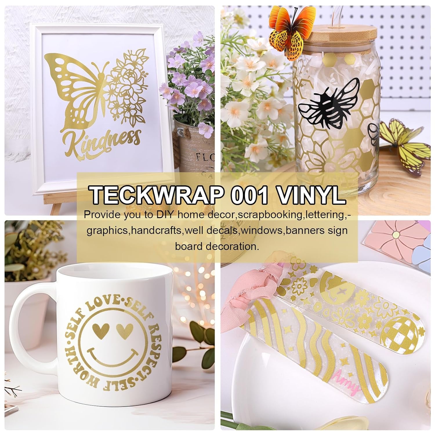 001 Gold Vinyl Glossy Permanent Gold Adhesive Vinyl for Craft Decal Projects Cutters, Signs, Scrapbooking, Craft, Die Cutters 12" X 10Ft, Glossy Gold