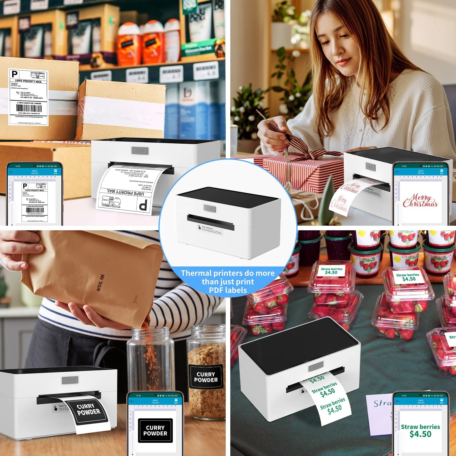 4×6 in Bluetooth Shipping Thermal Label Printer,Portable Label Printer,Compatible with Android、Iphone、Windows＆Mac,Widely Used for Home＆Small Businesses and Office