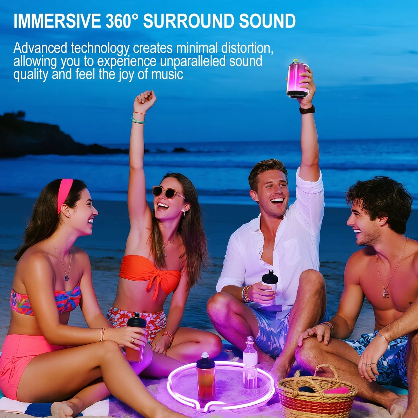 Portable Bluetooth Speaker with RGB Lights, 15H Playtime, IPX5 Waterproof, HD Stereo Sound, Bluetooth 5.3 Wireless Speaker for Party & Outdoor Use