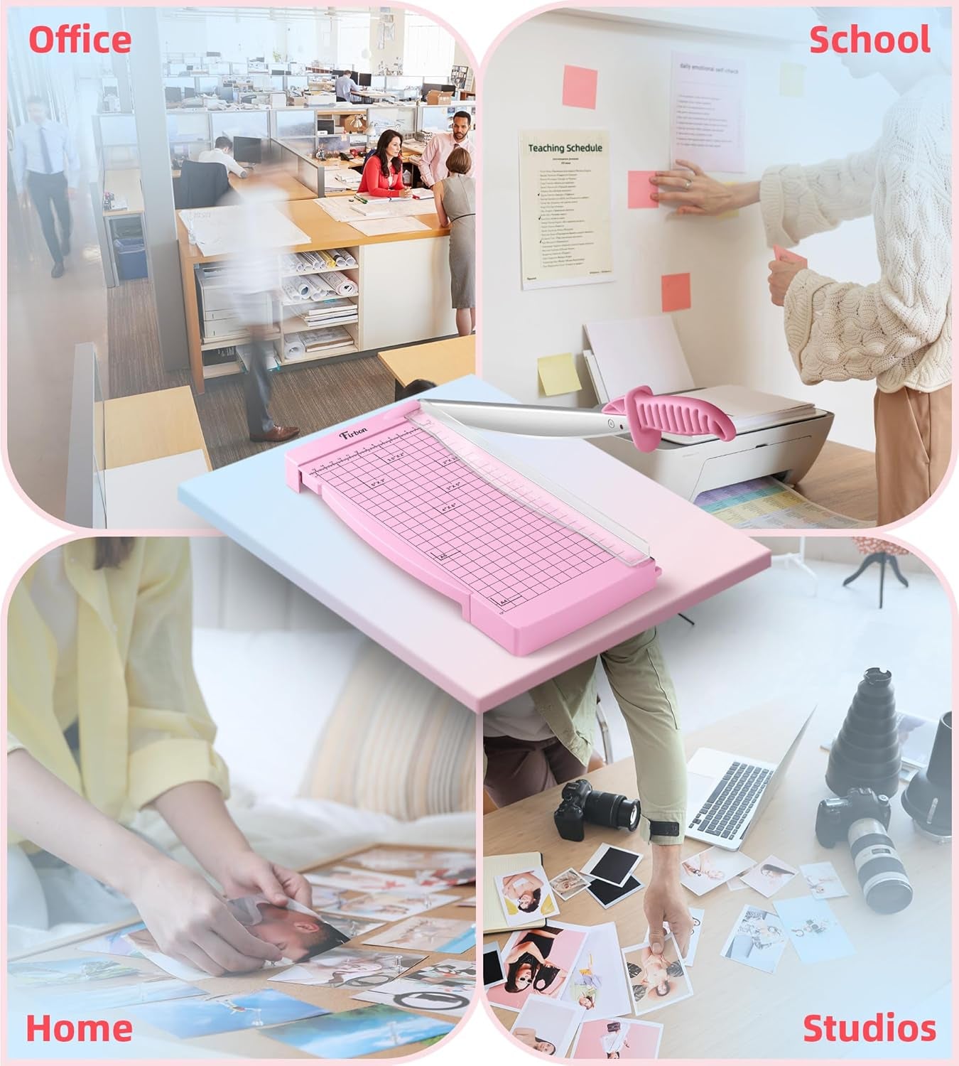Firbon 12" Guillotine Paper Cutter with Hidden Ruler, Compact Paper Trimmer | 12-Sheet Capacity | Pink | Dual Scales | Paper, Cardstock & Photo Trimming | Scrapbooking Crafts | Office, Home & Studio Use
