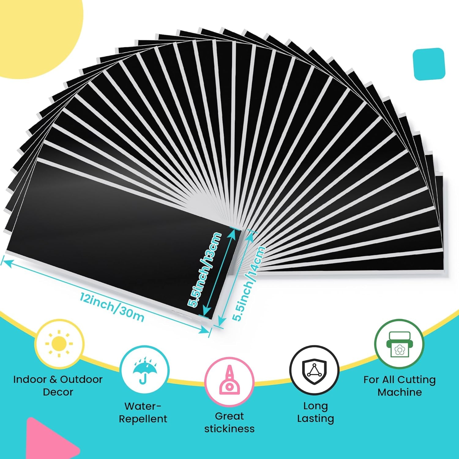 5.5" X 12" Smart Permanent Vinyl - 30 Sheet Black Vinyl Compatible with Cricut Joy, Removable Adhesive Vinyl for Party Decor, Label Making and Home Crafting, Accessories