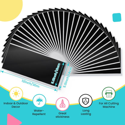 5.5" X 12" Smart Permanent Vinyl - 30 Sheet Black Vinyl Compatible with Cricut Joy, Removable Adhesive Vinyl for Party Decor, Label Making and Home Crafting, Accessories