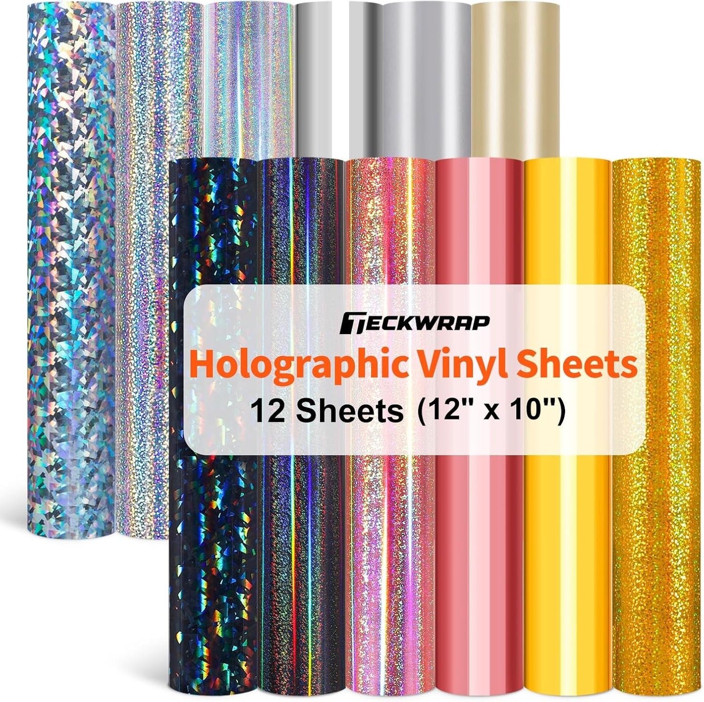 Holographic Permanent Vinyl Bundle, 12" X 10" 12 Sheets Rose Gold, Gold and Silver Permanent Adhesive Vinyl for DIY Sticker, Home and Car Decor,