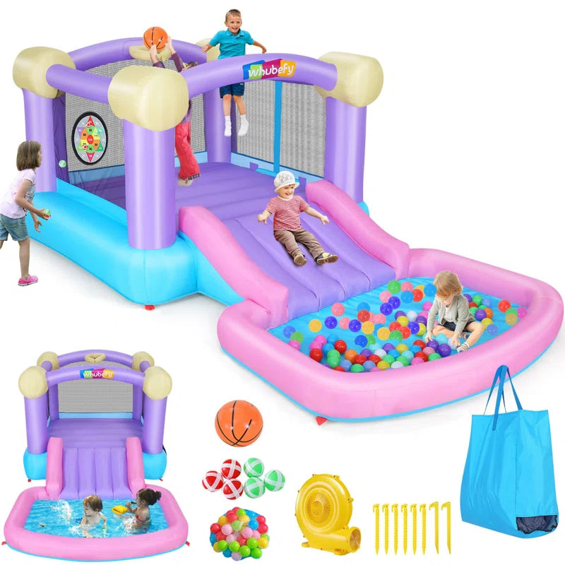13.4' X 6.9' Inflatable Bounce House with Slide, Air Blower, Basketball Hoop for Backyard Play, Party
