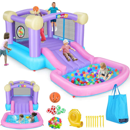13.4' X 6.9' Inflatable Bounce House with Slide, Air Blower, Basketball Hoop for Backyard Play, Party