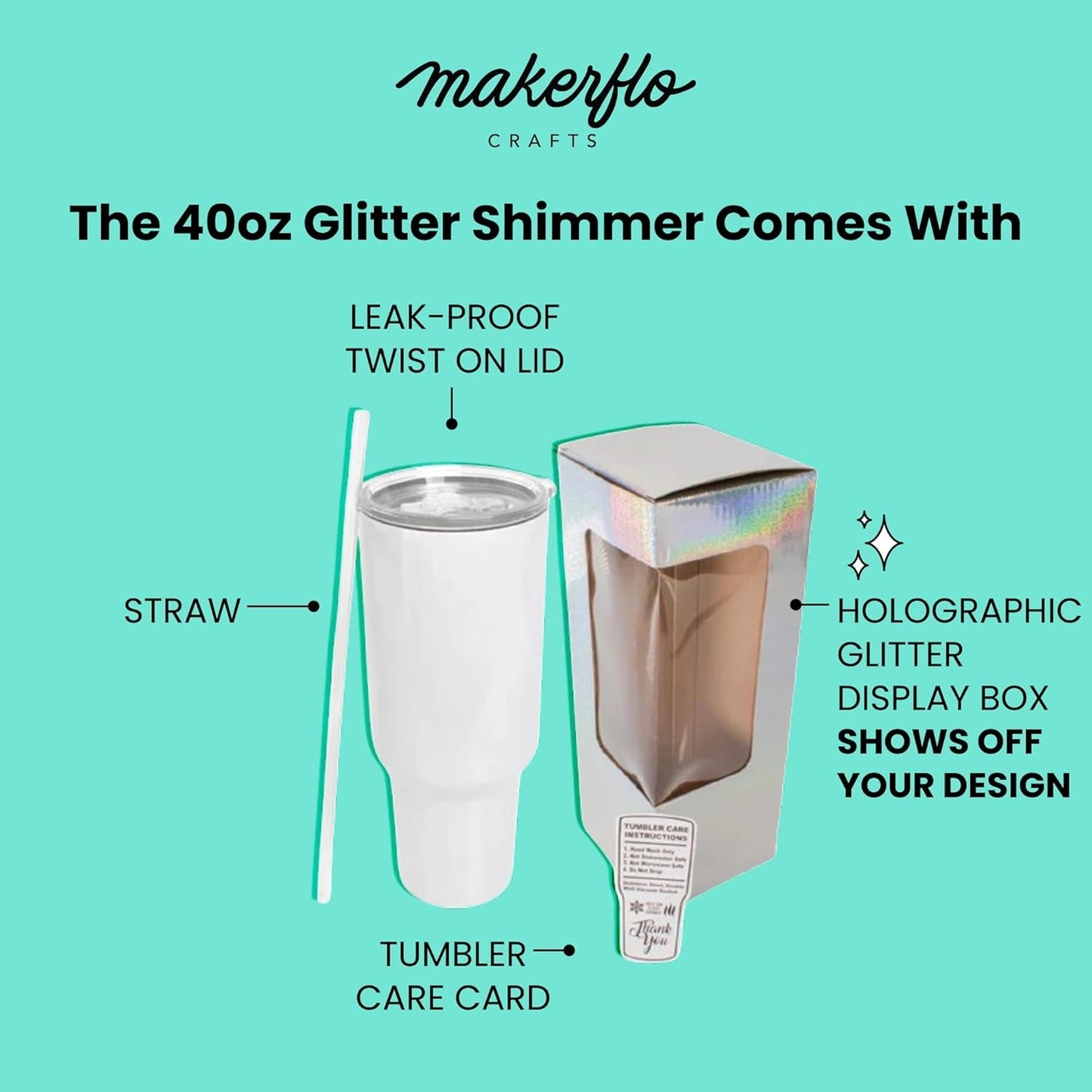 Makerflo 40 Oz White Glitter Shimmer Sublimation Blank Tumbler Pack of 25 with Lid and Straw | Craft-Ready for DIY Gifts & Personalization (Sublimation, Epoxy, UV DTF, Vinyl, and Laser Engraving)
