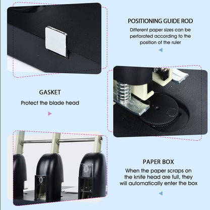3 Hole Paper Punch, 150 Sheet Capacity Heavy Duty Metal, Ergonomic Lever Handle, Large Tray, Replaceable Cutter Head, 3 Hole Puncher for Binder, for Office, Home, Print Shop & Church​