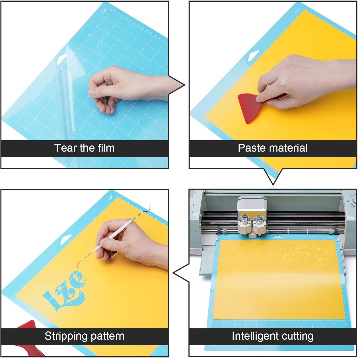 Lzerking Cutting Mat 4 Pack, Compatible with Maker/Maker 3/Air/Air 2 Accessories and Supplies Variety Replacement with Scraper Pick Needle Standard Light Strong Frabic Cut Pads Cricket Cards