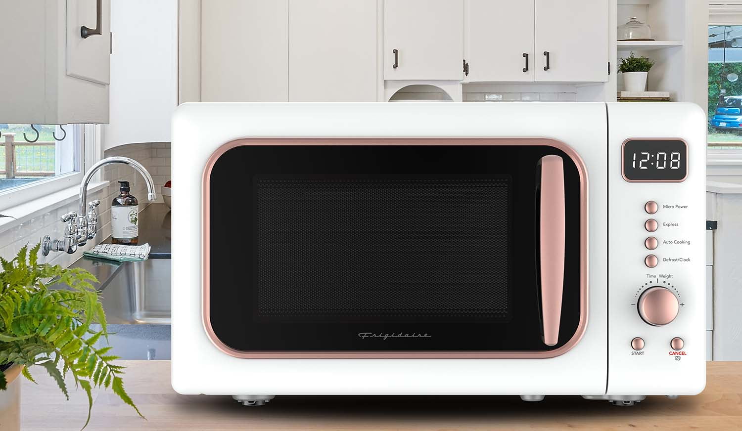 0.7 Cu. Ft. Retro Countertop Microwave Oven, White and Rose Gold