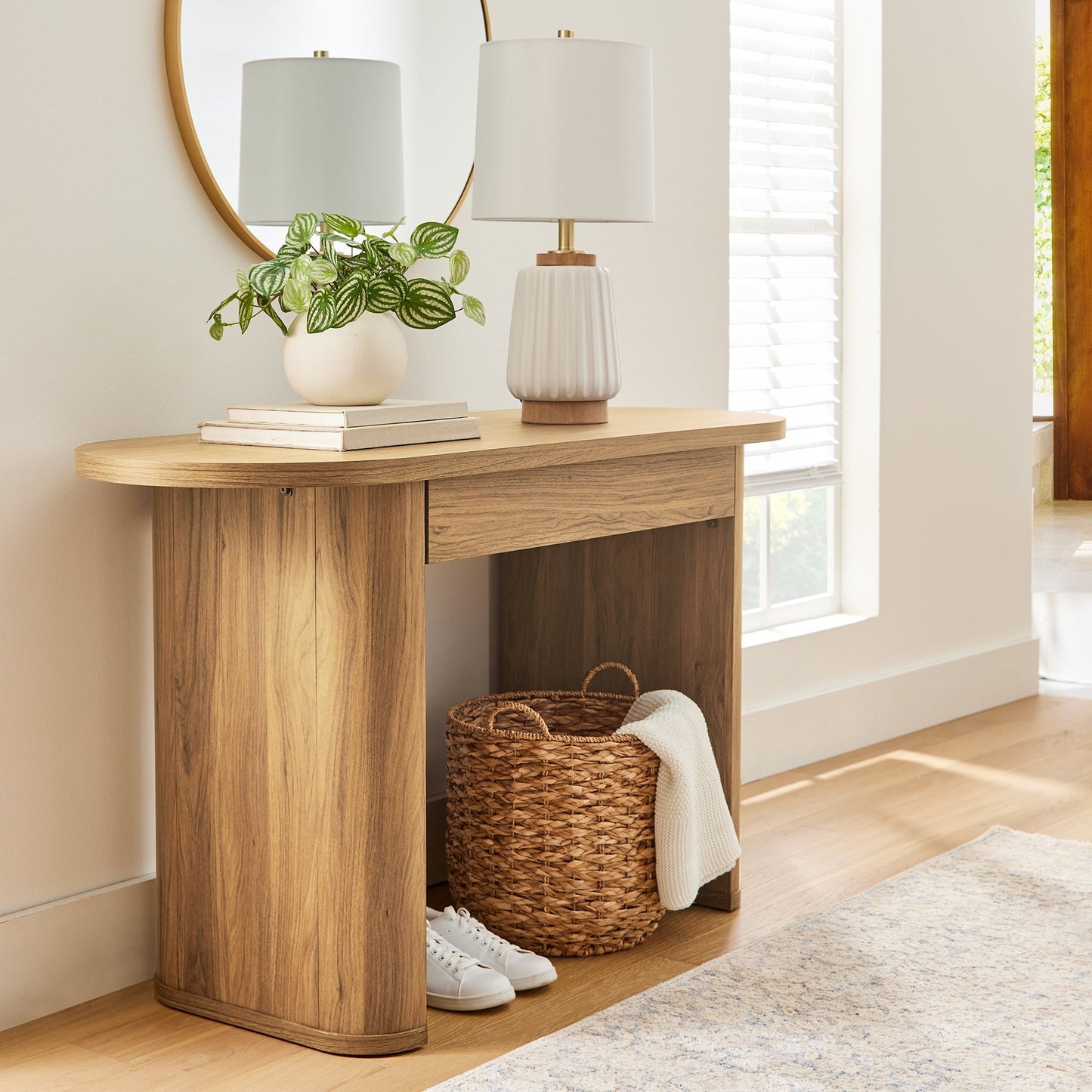 Juliet Oval Writing Desk, Light Honey Finish