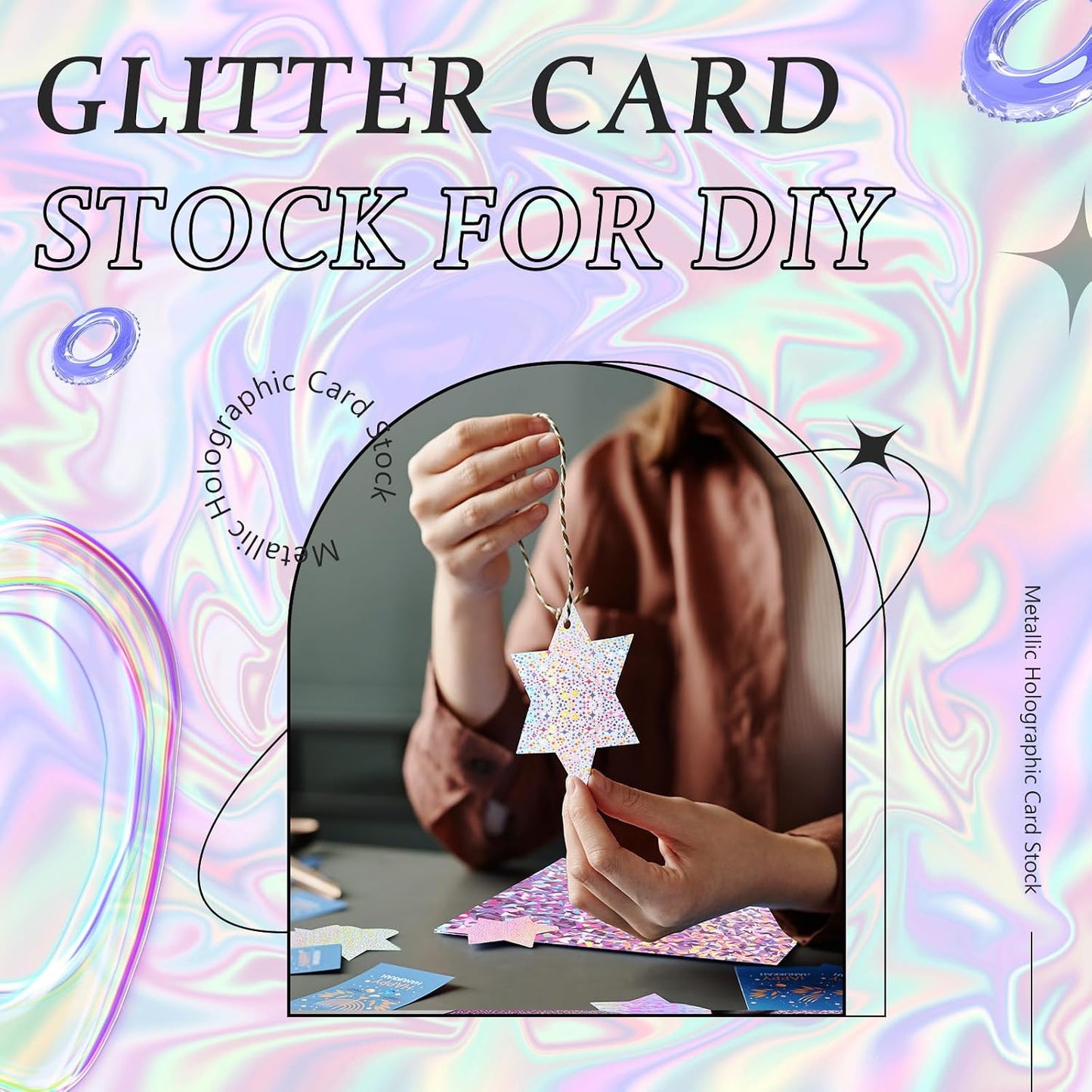 Kosiz 100 Sheets Metallic Holographic Card Stock Shiny Glitter Cardstock Iridescent Mirror Paper 8.5 X 11'' 250 GSM Thick Mixed Color Foil Paper for Scrapbook Letter Poster Craft(Colorful)