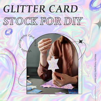 Kosiz 100 Sheets Metallic Holographic Card Stock Shiny Glitter Cardstock Iridescent Mirror Paper 8.5 X 11'' 250 GSM Thick Mixed Color Foil Paper for Scrapbook Letter Poster Craft(Colorful)