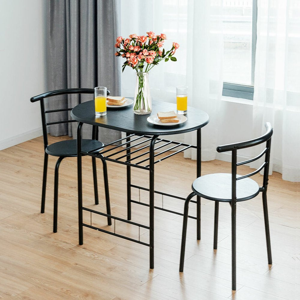 3 Piece Dining Set Home Kitchen Furniture Table and 2 Chairs Black