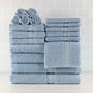 Basic Solid 18-Piece Bath Towel Set Collection, Blue Shell