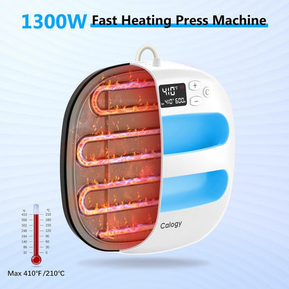 Calogy Heat Press Machine for T-Shirts 10"X10", Portable Heat Press Fast up to 410℉(210 ºc), Precise Temp Control, 15 Mins Auto off for Bag, Pillows Sublimation Vinly Transfer (White Blue, 10 X 10 In)