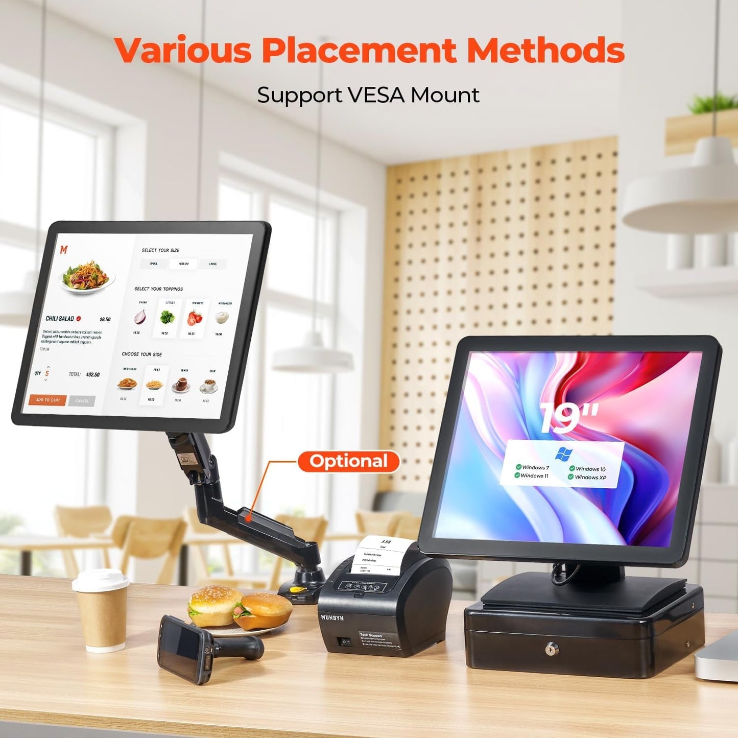 MUNBYN 19-Inch Pos-Touchscreen-Monitor, LED Backlit Multi-Touch-Screen-Monitor, HDMI/VGA Capacitive Display, True Flat Seamless Design for Retail, Restaurant, Bar, Gym, 2Y Protection