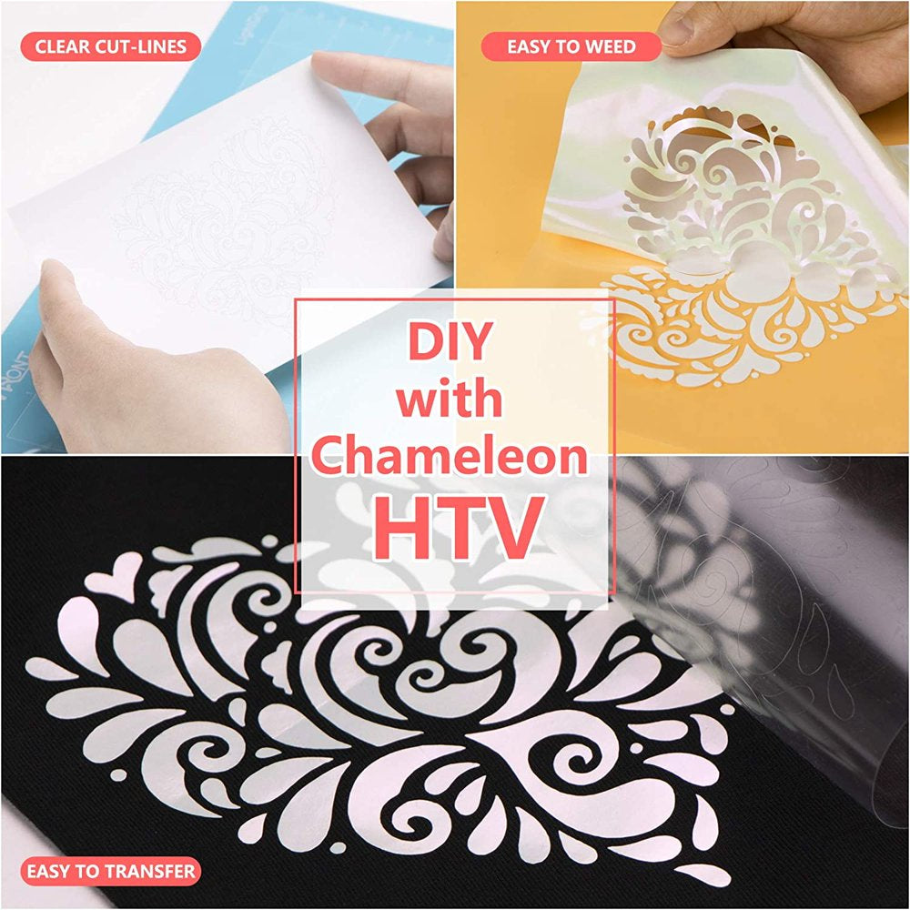 12 Sheets 12" X 12" PU Chameleon HTV Heat Transfer Vinyl Bundles Iron on for T-Shirts, Clothing and Textiles, Easy Transfers