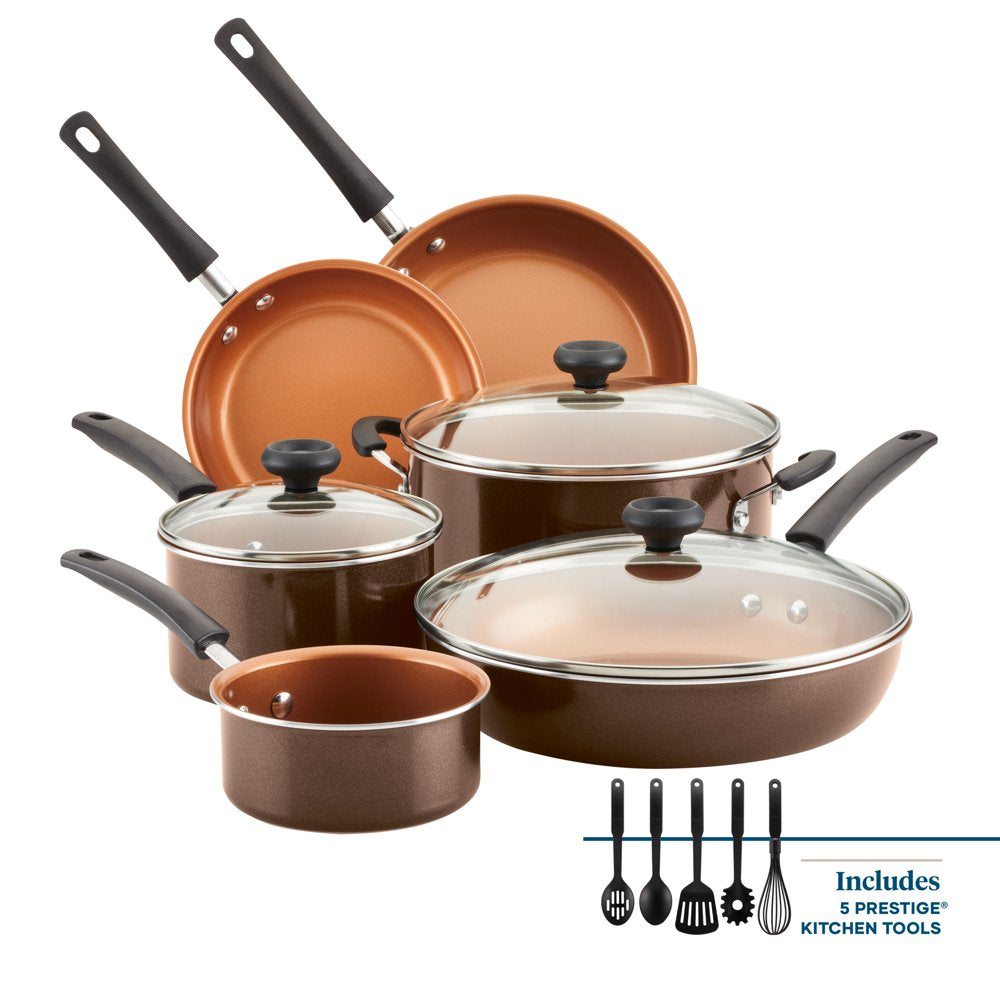 14-Piece Easy Clean Pro Ceramic Nonstick Pots and Pans Set/Cookware Set, Brown