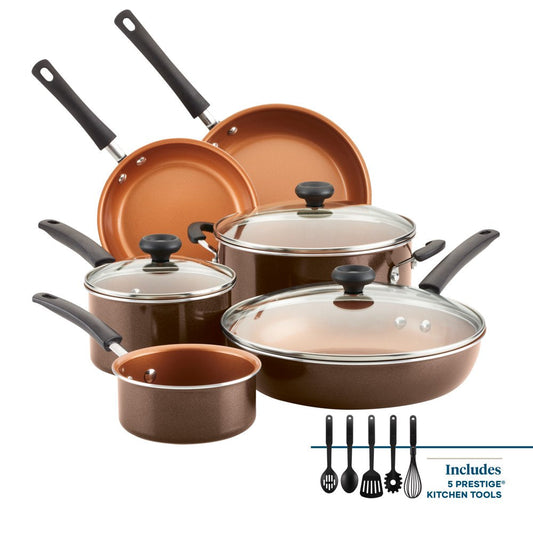 14-Piece Easy Clean Pro Ceramic Nonstick Pots and Pans Set/Cookware Set, Brown