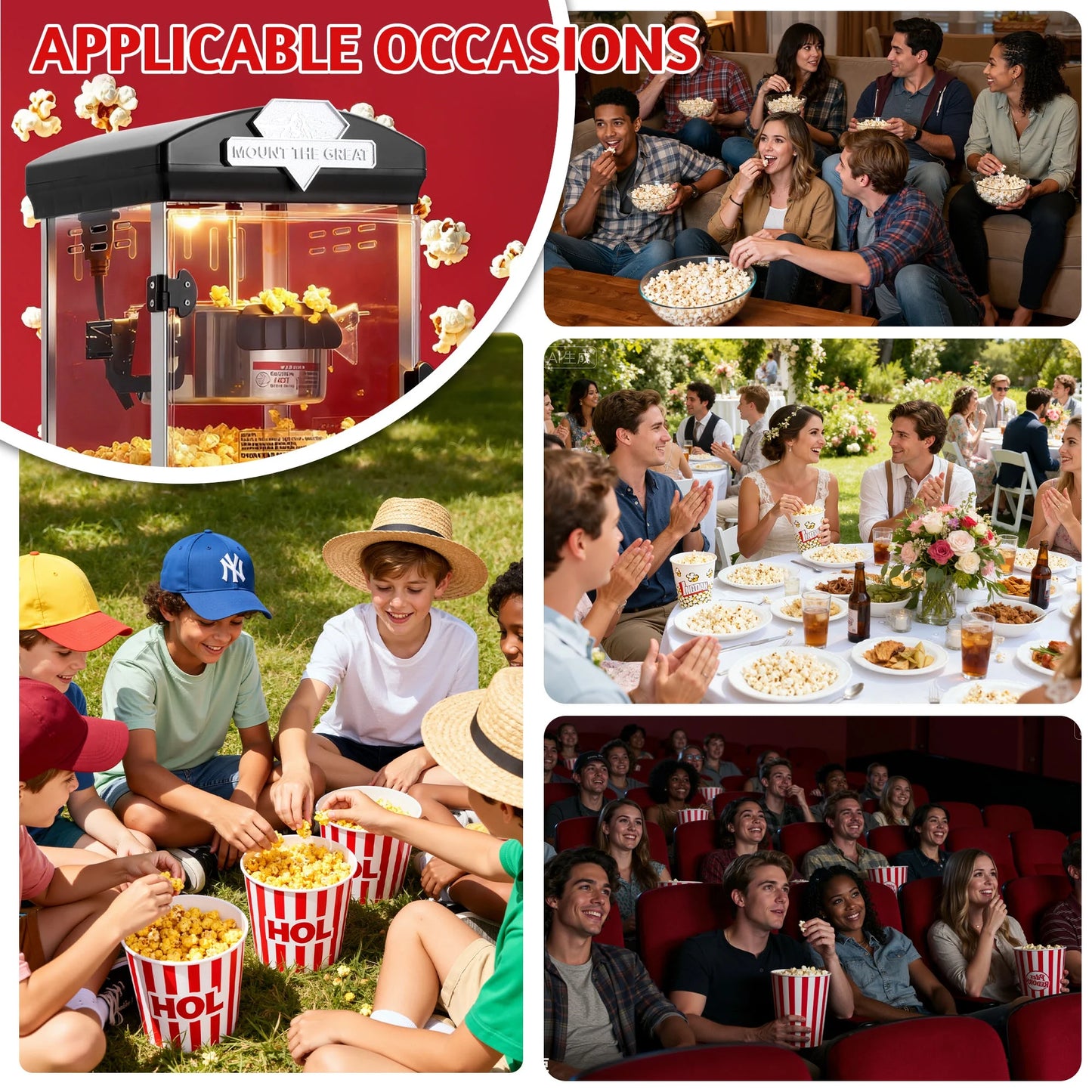 Popcorn Maker Machine, 10Oz Kettle Popcorn Machine with Warming Deck, Countertop Popcorn Popper for Movie Theatre, Parties, Black