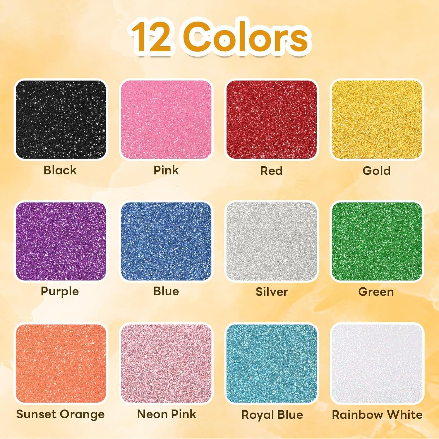 Glitter HTV Heat Transfer Vinyl - 13 Sheets 12" X 10"Glitter Iron on Vinyl for T-Shirts, Sparkle HTV Compatible with Cricut & Silhouette,Easy to Cut & Weed