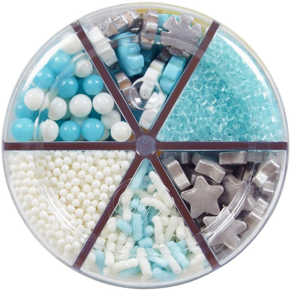 6-Cell Dessert Sprinkles Mix of Sugar, Jimmies and Nonpareils, Silver, Blue & White, 6.77 Oz.