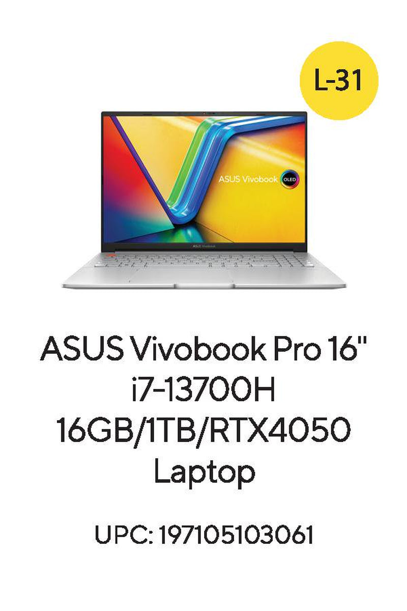 Vivobook Pro 16” PC Laptop, Intel Core I7, RTX 4050, 16GB, 1TB, Win 11, Blue, K6602VU-WS74