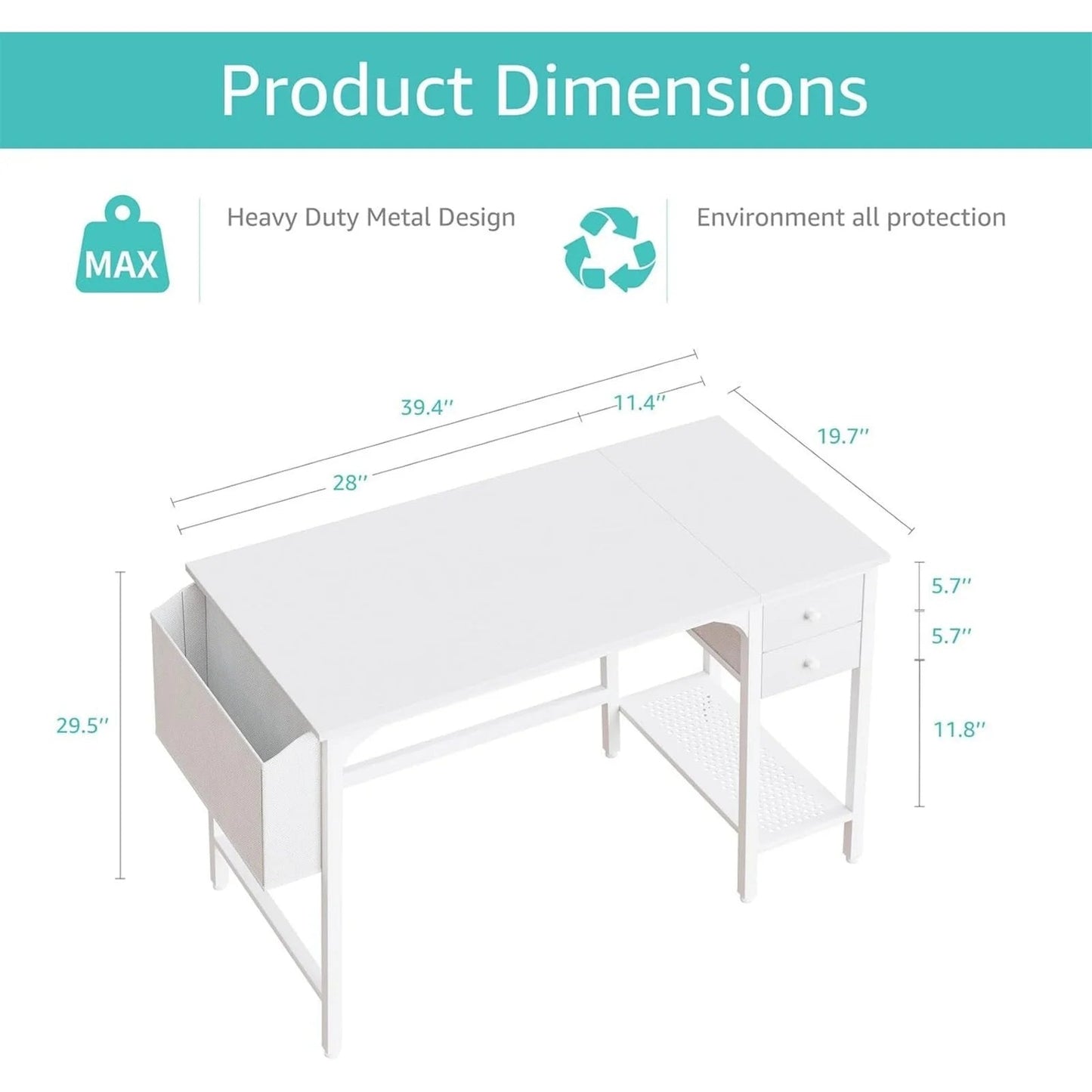 White Small Desk with Drawers - 40 Inch Computer Desk for Small Space Home Office, Modern Simple Study Writing Table PC Desks