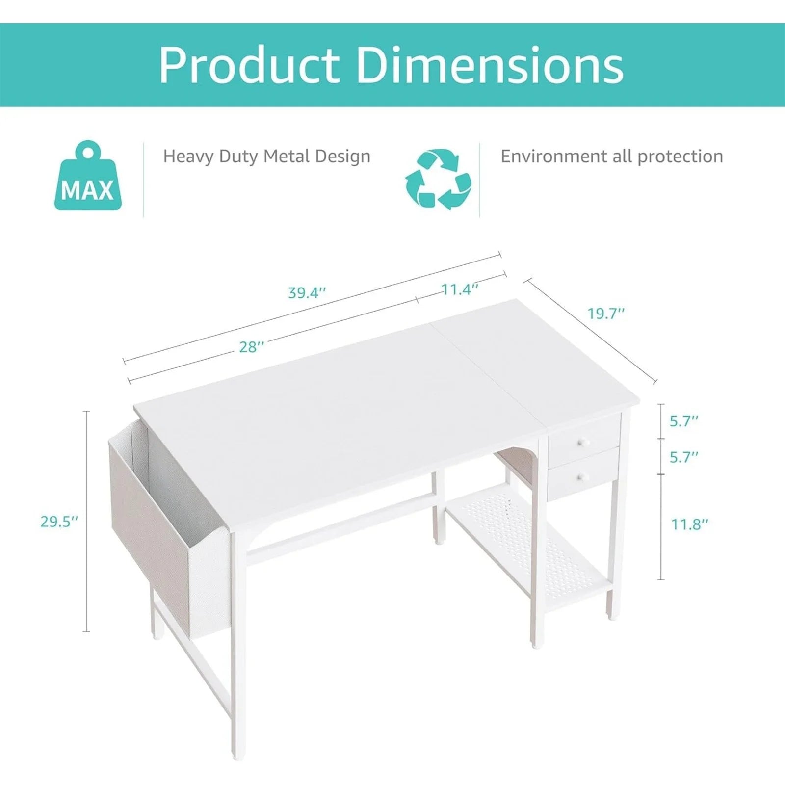 White Small Desk with Drawers - 40 Inch Computer Desk for Small Space Home Office, Modern Simple Study Writing Table PC Desks