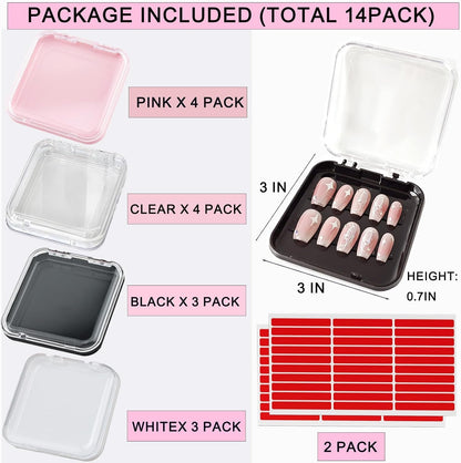 14 Pcs Press on Nail Packaging Box Press on Nail Storage Box for Press Ons with 60 Pcs Adhesive Double Sided Tape for Fake Nail Storage Case Nail Display Nail Salon Supplies Nail Art Nail Business