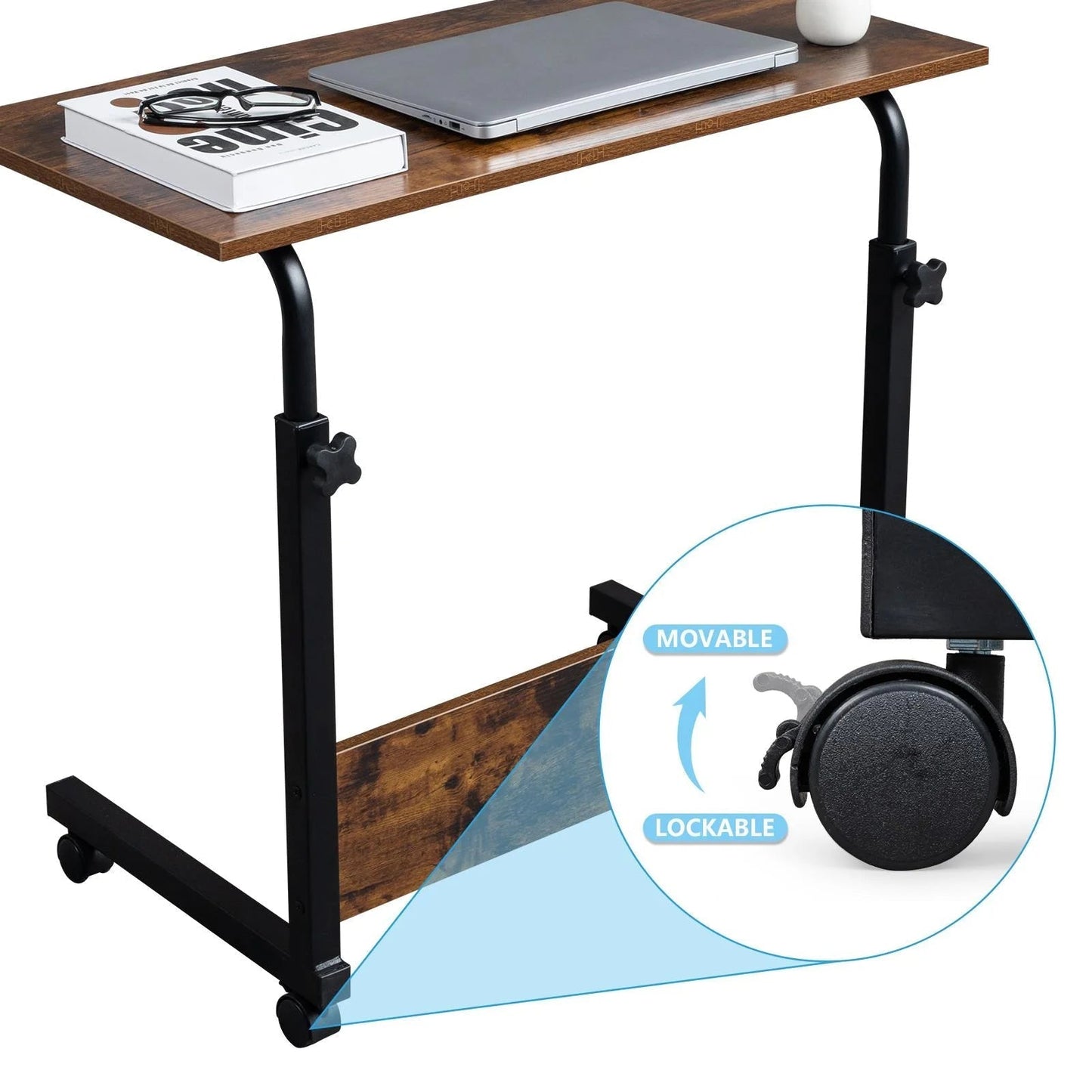 Side Table Rolling Computer Desk Stand Coffee Sofa End Cart Laptop PC Tray Home