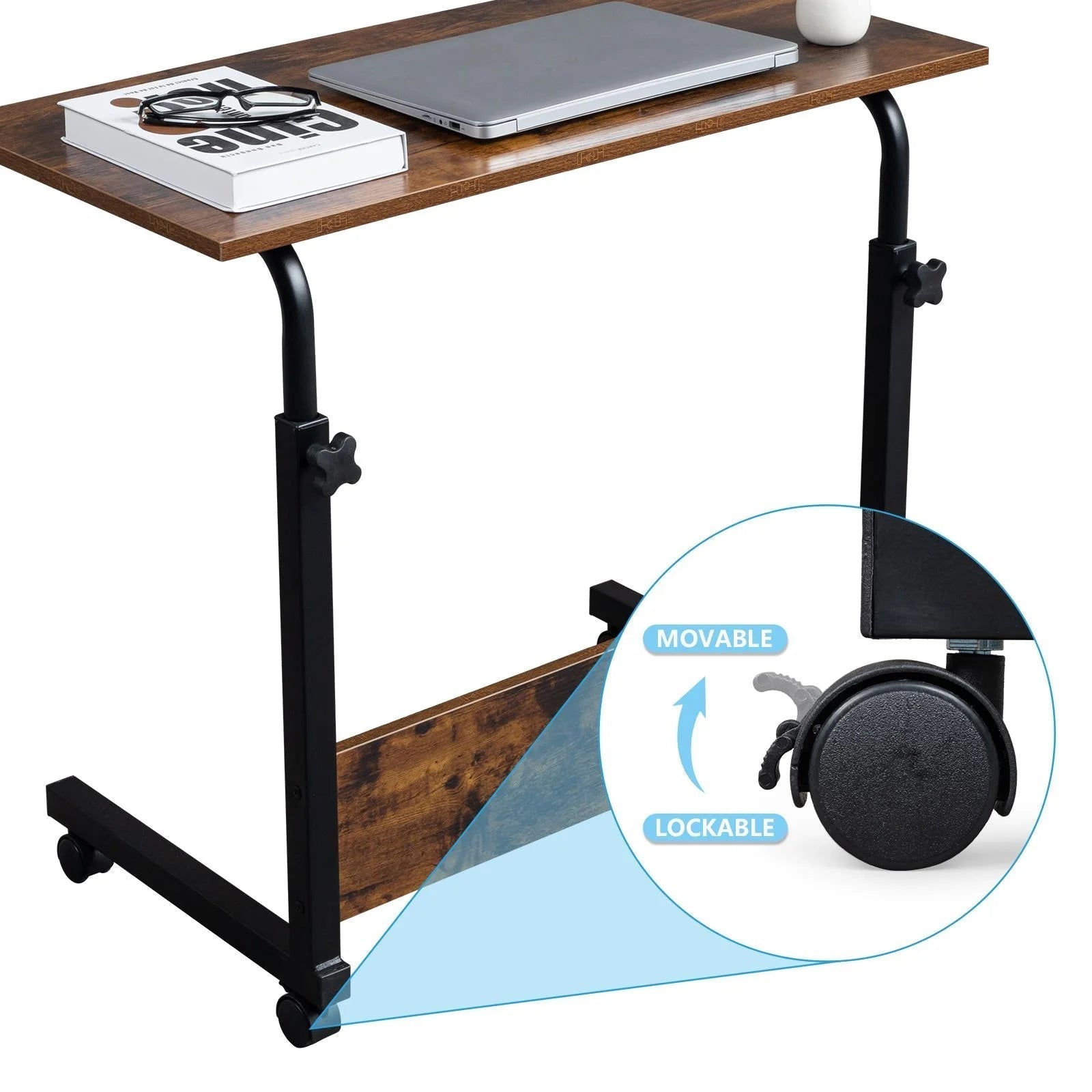 Side Table Rolling Computer Desk Stand Coffee Sofa End Cart Laptop PC Tray Home