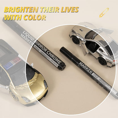 HTVRONT Silver Liquid Mirror Chrome Marker 3PCS - Paint Pen Permanent Metallic 3 Nibs- Silver Chrome Paint Pen for Models, Paintings, Toys or Car Accessories