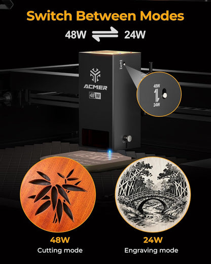 Acmer P3 Laser Engraver, Switchable 48W & 24W Diode 455Nm Lazer Cutter Engraving Machine with 30L Air Assist, COS Technology, Large 400×390Mm Work Area for Wood, Acrylic, Leather, Ceramic