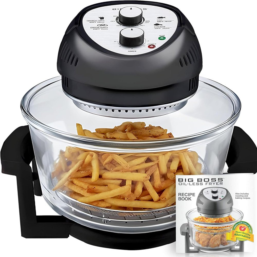 Big Boss 16Qt Large Air Fryer Oven with 50+ Recipe Book Airfryer Oven Makes Healthier Crispy Foods Black