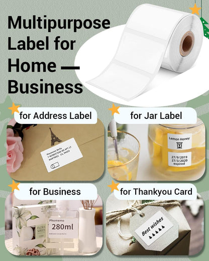 Phomemo Labels- 3 Rolls M110/M220/M221/M120/M200 Thermal Label Paper 1.18" X 0.79" (30X20Mm), M110 Label Multipurpose Square Self-Adhesive Paper, 320 Labels/Roll
