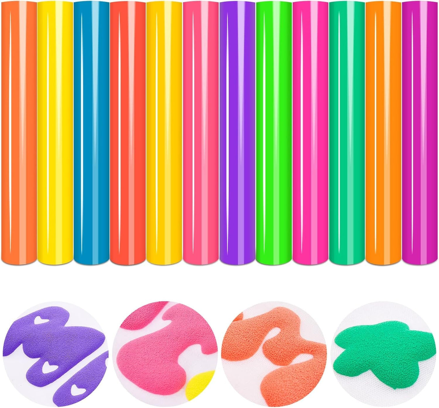Tintnut Neon Puff Vinyl Heat Transfer - 12Pcs 12"X10" Multicolor 3D Puff HTV Iron on Vinyl Puff Heat Transfer Vinyl for T-Shirts Puffy HTV for Fabrics