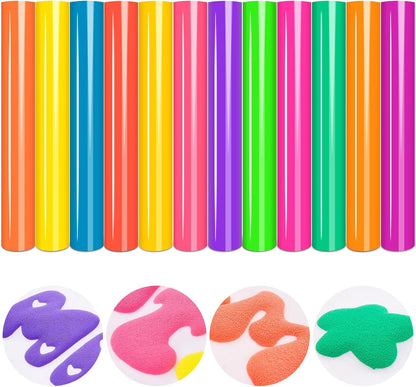 Tintnut Neon Puff Vinyl Heat Transfer - 12Pcs 12"X10" Multicolor 3D Puff HTV Iron on Vinyl Puff Heat Transfer Vinyl for T-Shirts Puffy HTV for Fabrics
