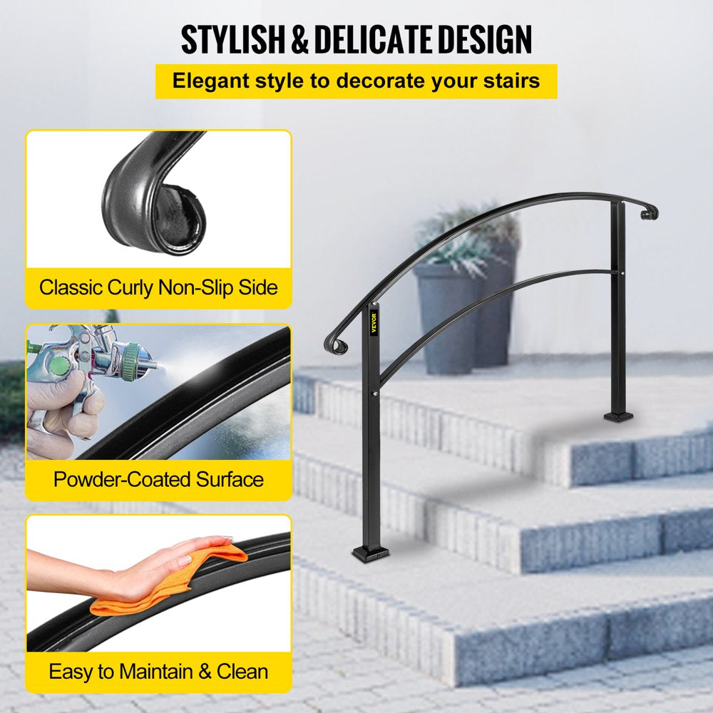 brand 1-3 Step Handrail Rackable to a Range of 0°To 45°Matte Black Stair Rail Wrought Iron Handrail with Installation Kit Hand Rails for Outdoor Steps