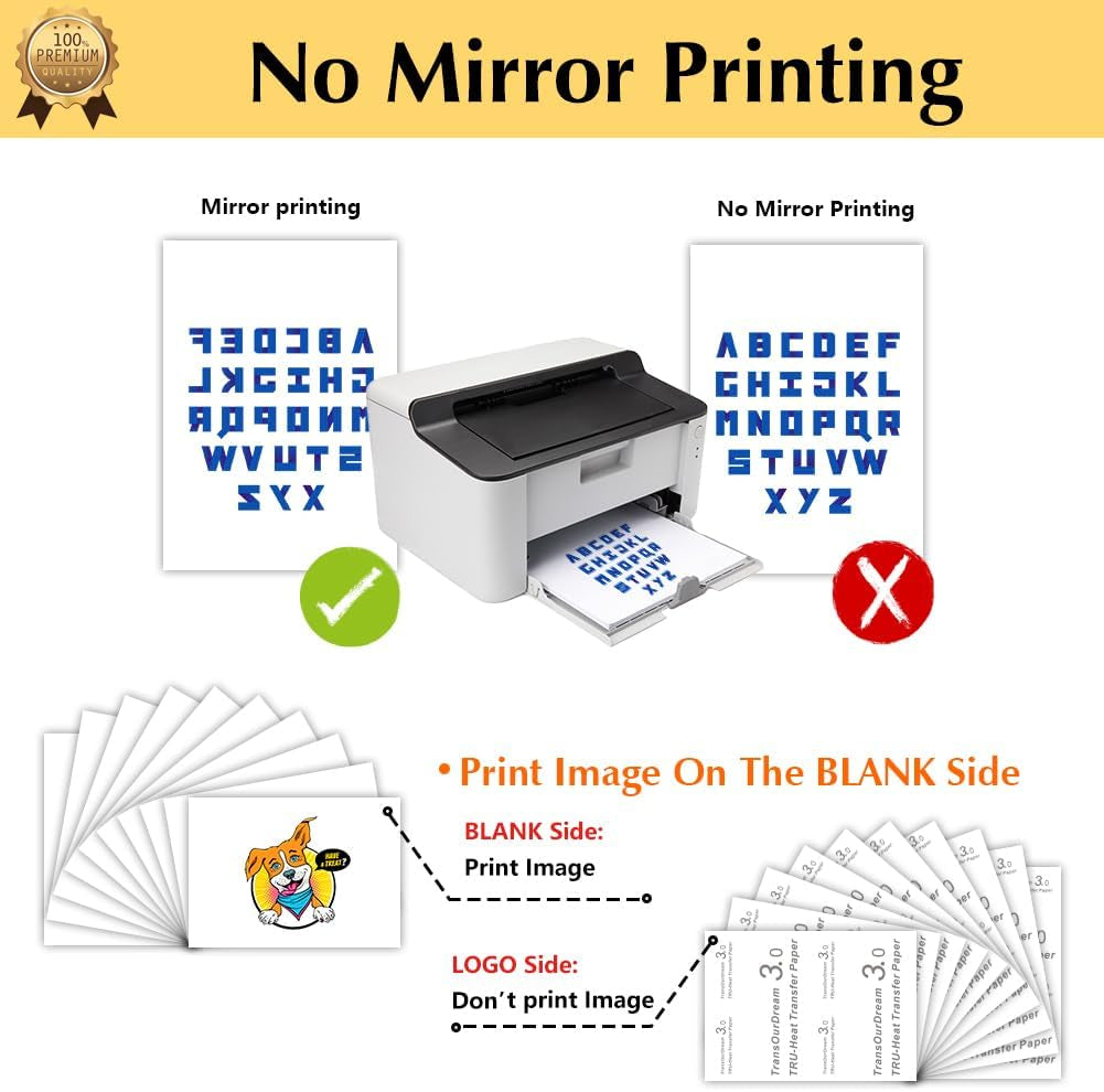 Transourdream Iron on Heat Transfer Paper for Dark T Shirts (10 Sheets 8.5X11", Dark 3.0) Printable HTV Vinyl for Inkjet & Laserjet Printer, Transfers Paper for Dark Fabric